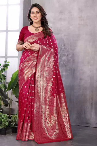 faux Kanjivaram banarasi jacquard silk blend saree with unstiched blouse piece