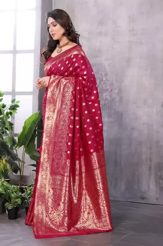 faux Kanjivaram banarasi jacquard silk blend saree with unstiched blouse piece