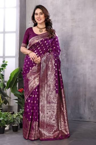 faux Kanjivaram banarasi jacquard silk blend saree with unstiched blouse piece