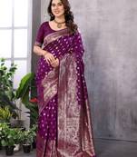 faux Kanjivaram banarasi jacquard silk blend saree with unstiched blouse piece