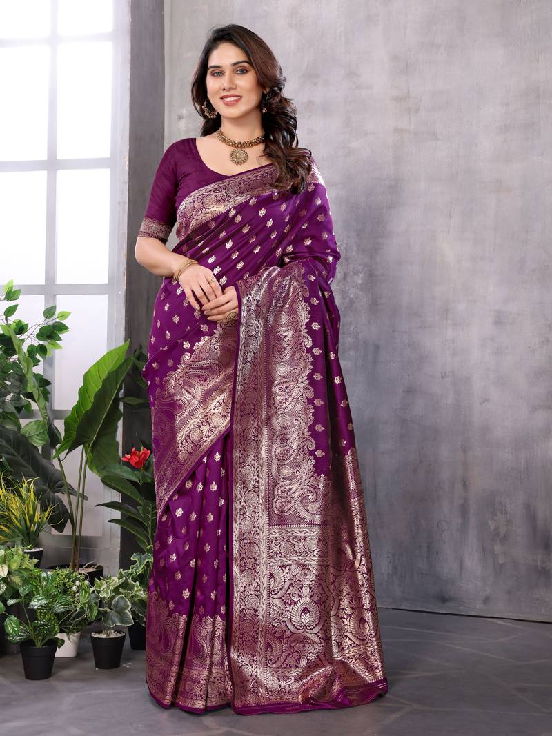 faux Kanjivaram banarasi jacquard silk blend saree with unstiched blouse piece
