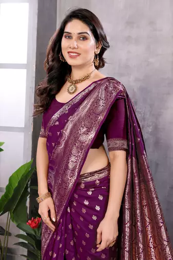 faux Kanjivaram banarasi jacquard silk blend saree with unstiched blouse piece