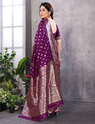 faux Kanjivaram banarasi jacquard silk blend saree with unstiched blouse piece 3