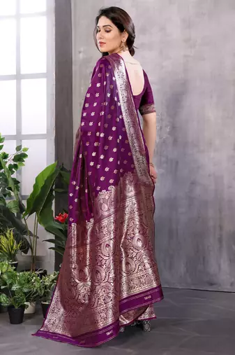 faux Kanjivaram banarasi jacquard silk blend saree with unstiched blouse piece