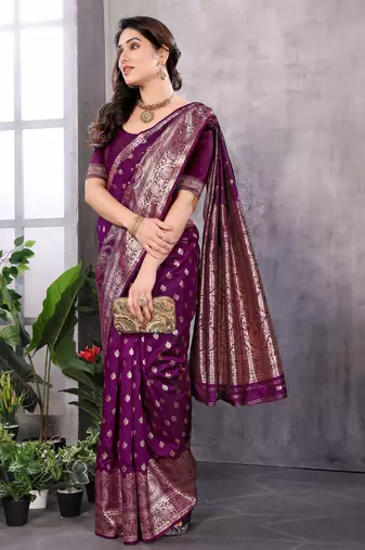faux Kanjivaram banarasi jacquard silk blend saree with unstiched blouse piece
