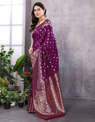 faux Kanjivaram banarasi jacquard silk blend saree with unstiched blouse piece 5