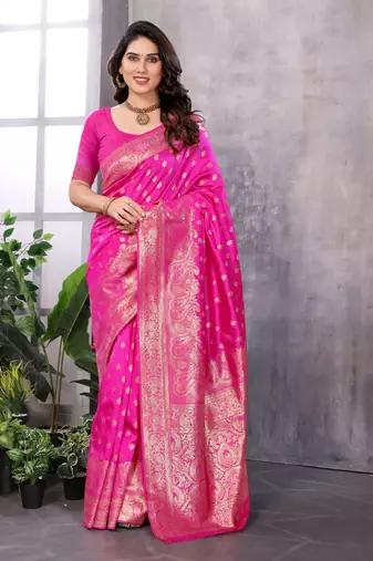 faux Kanjivaram banarasi jacquard silk blend saree with unstiched blouse piece