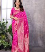 faux Kanjivaram banarasi jacquard silk blend saree with unstiched blouse piece