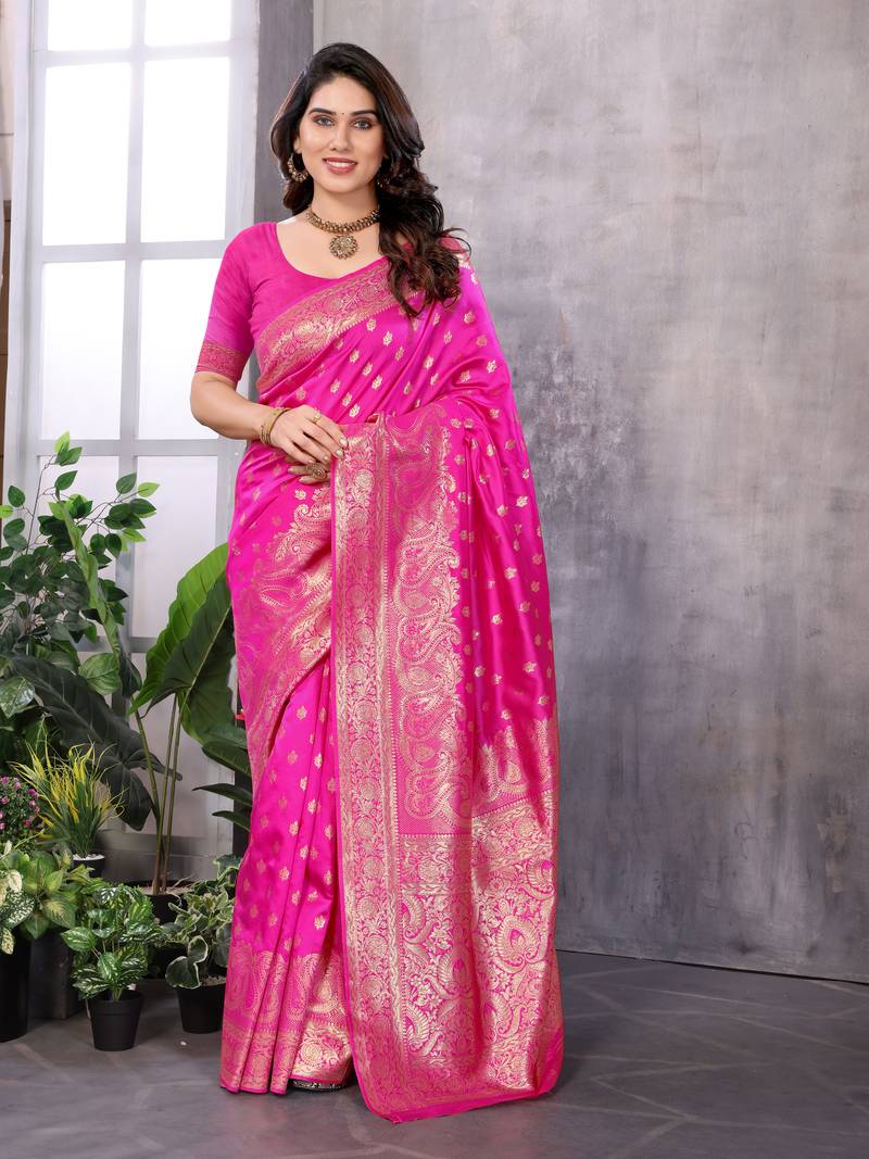 faux Kanjivaram banarasi jacquard silk blend saree with unstiched blouse piece