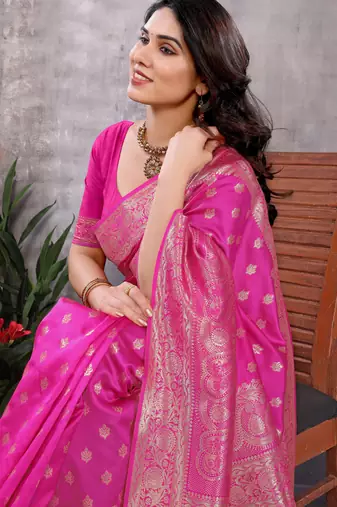 faux Kanjivaram banarasi jacquard silk blend saree with unstiched blouse piece