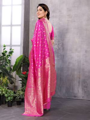 faux Kanjivaram banarasi jacquard silk blend saree with unstiched blouse piece 3
