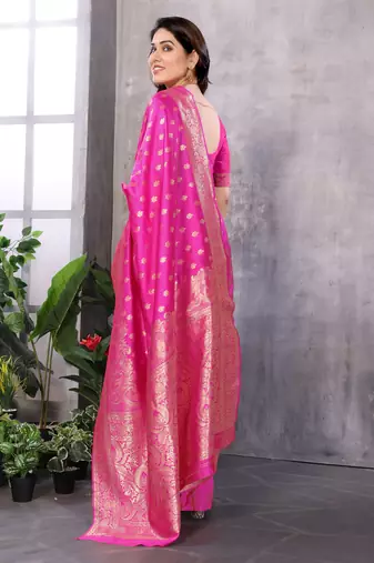 faux Kanjivaram banarasi jacquard silk blend saree with unstiched blouse piece