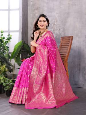 faux Kanjivaram banarasi jacquard silk blend saree with unstiched blouse piece 4