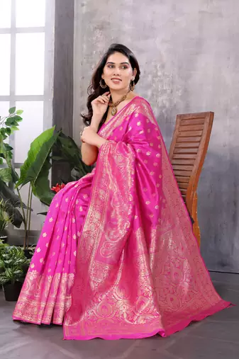 faux Kanjivaram banarasi jacquard silk blend saree with unstiched blouse piece