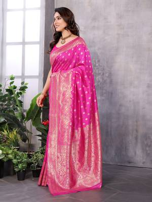 faux Kanjivaram banarasi jacquard silk blend saree with unstiched blouse piece 5
