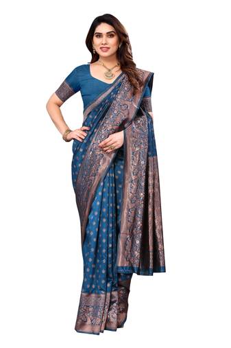 faux Kanjivaram banarasi jacquard silk blend saree with unstiched blouse piece