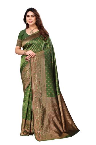 faux Kanjivaram banarasi jacquard silk blend saree with unstiched blouse piece