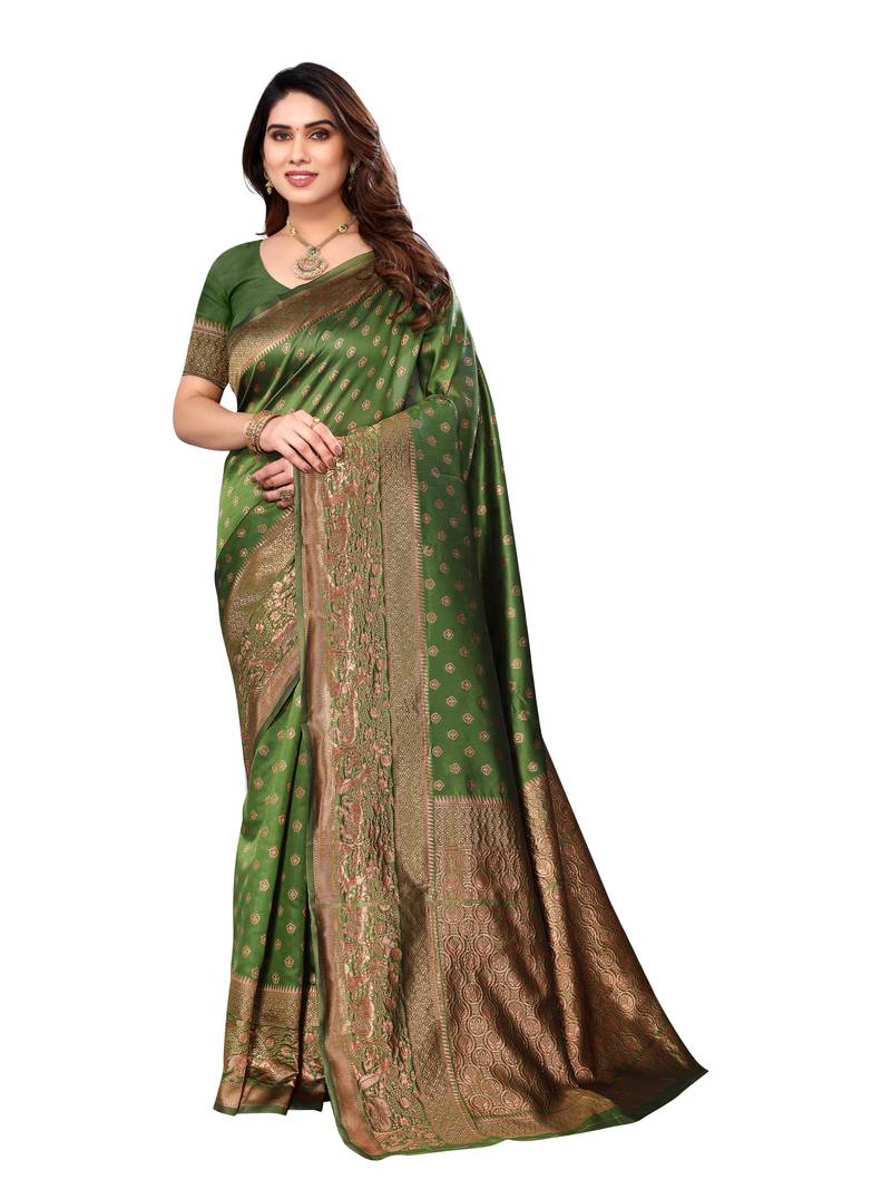 faux Kanjivaram banarasi jacquard silk blend saree with unstiched blouse piece