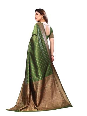 faux Kanjivaram banarasi jacquard silk blend saree with unstiched blouse piece 2