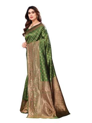 faux Kanjivaram banarasi jacquard silk blend saree with unstiched blouse piece 3