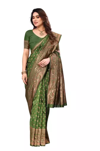 faux Kanjivaram banarasi jacquard silk blend saree with unstiched blouse piece