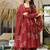 Maroon ethnic printed mul cotton a-line kurta set with palazzo and dupatta for women