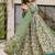 Women's cream & green floral printed mul cotton anarkali kurta set with palazzo and dupatta