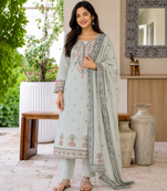 Crtx grey jaquard pure cotton kurti with dupatta and pant