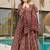 Elegant brown floral printed mul cotton anarkali suit set with matching dupatta