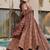 Elegant brown floral printed mul cotton anarkali suit set with matching dupatta