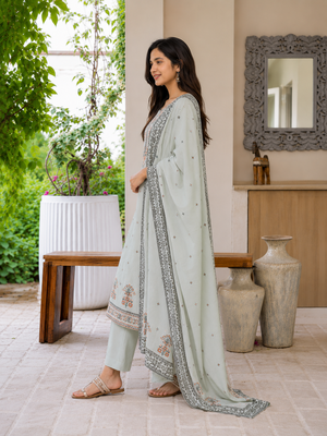 Crtx grey jaquard pure cotton kurti with dupatta and pant 2