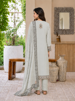 Crtx grey jaquard pure cotton kurti with dupatta and pant 3