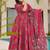 Rani pink floral printed mul cotton a-line kurta set with palazzo and dupatta for women