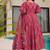 Rani pink floral printed mul cotton a-line kurta set with palazzo and dupatta for women