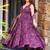 Wine purple printed pure muslin flared kurta set with palazzo pants and dupatta