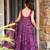 Wine purple printed pure muslin flared kurta set with palazzo pants and dupatta