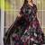 Elegant black floral printed pure muslin anarkali suit set with matching dupatta