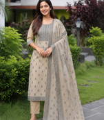 Crtx light chiku jaquard pure cotton kurti with dupatta and pant