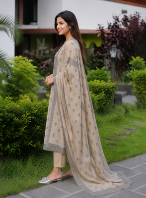 Crtx light chiku jaquard pure cotton kurti with dupatta and pant 2