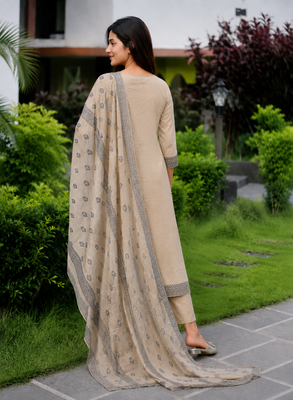 Crtx light chiku jaquard pure cotton kurti with dupatta and pant 4