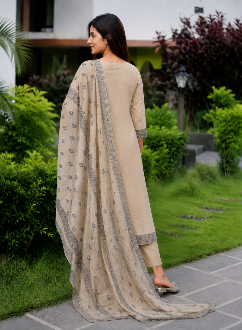 Crtx light chiku jaquard pure cotton kurti with dupatta and pant