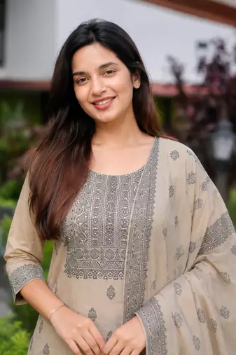 Crtx light chiku jaquard pure cotton kurti with dupatta and pant