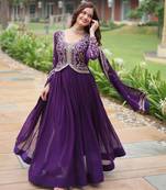 Purple georgette readymade anarkali suit with zari & embroidery work