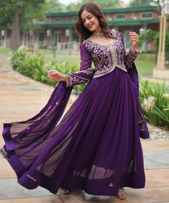 Purple georgette readymade anarkali suit with zari & embroidery work 4
