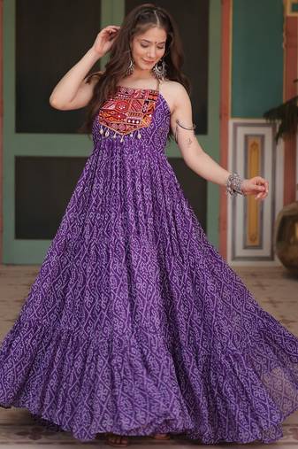 Purple Georgette Navratri Readymade Anarkali Suit with Bandhani Printed Work