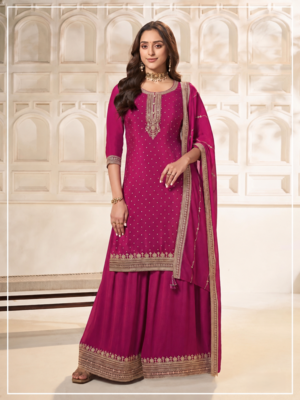 Pink dola silk semi stitched suit with embroidery & sequin  work 1