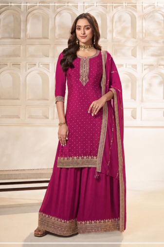 Pink Dola Silk Semi Stitched Suit with Embroidery & Sequence Work