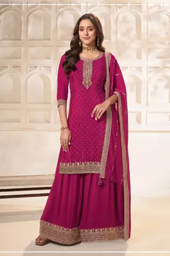 Pink dola silk semi stitched suit with embroidery & sequin  work