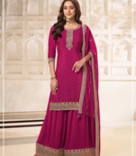 Pink dola silk semi stitched suit with embroidery & sequin  work
