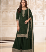 D green dola silk semi stitched suit with embroidery & sequin  work